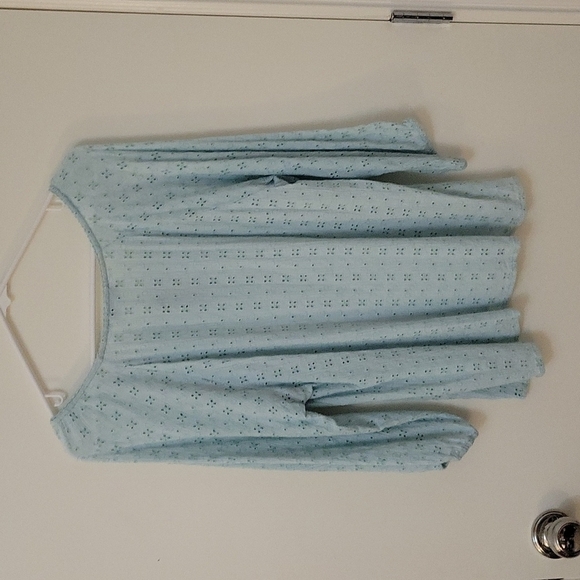 NEW DIRECTIONS Eyelet Peasant Tie Neckline Cottage Coquette Blouse - Picture 6 of 9